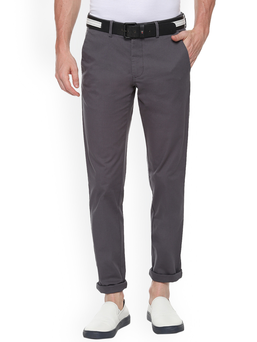 

Van Heusen Men Grey Slim Fit Solid Regular Trousers
