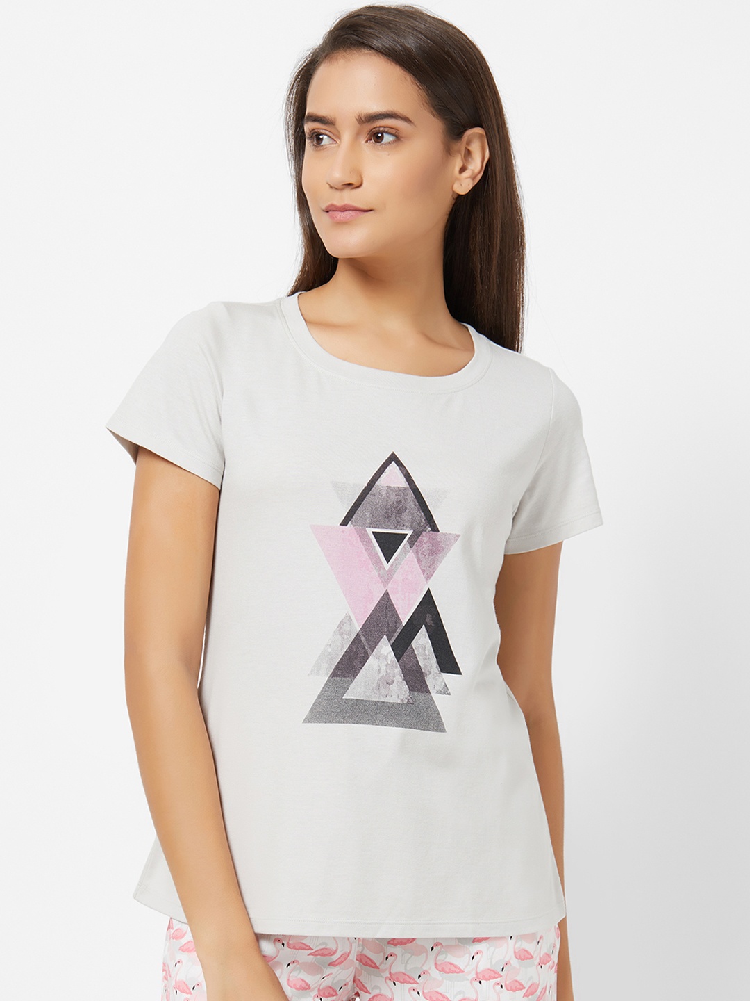 

Soie Women Grey Printed Lounge T-shirts