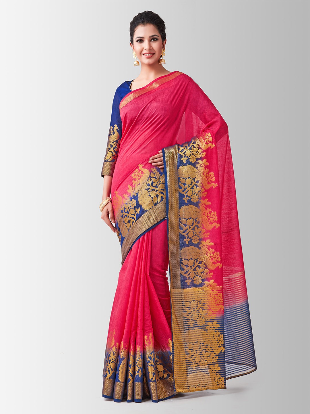 

MIMOSA Pink Linen Blend Woven Design Kanjeevaram Saree