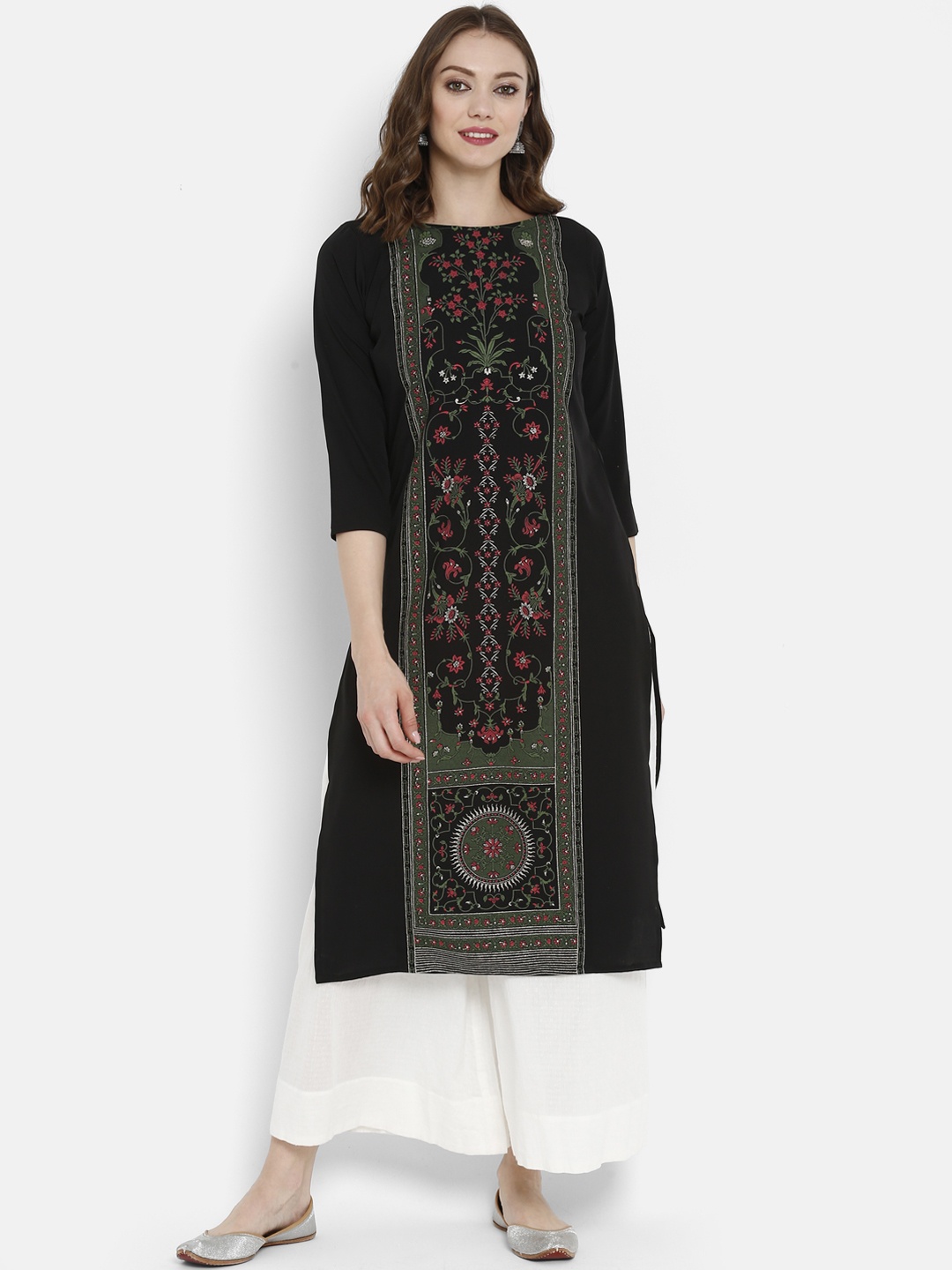 

Ahalyaa Women Black & Green Printed Straight Kurta