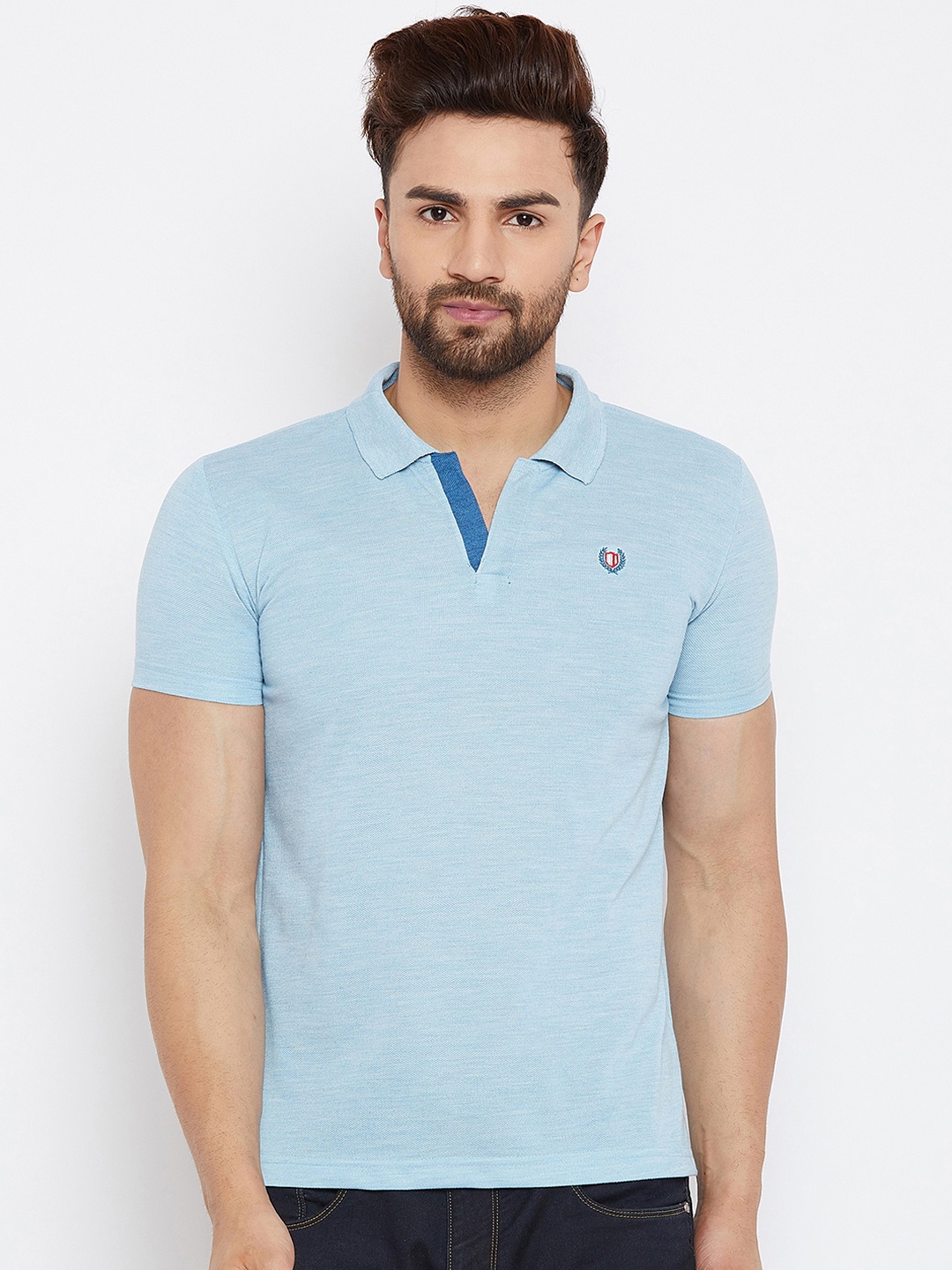 

Duke Men Blue Solid Polo Collar Slim-Fit T-shirt