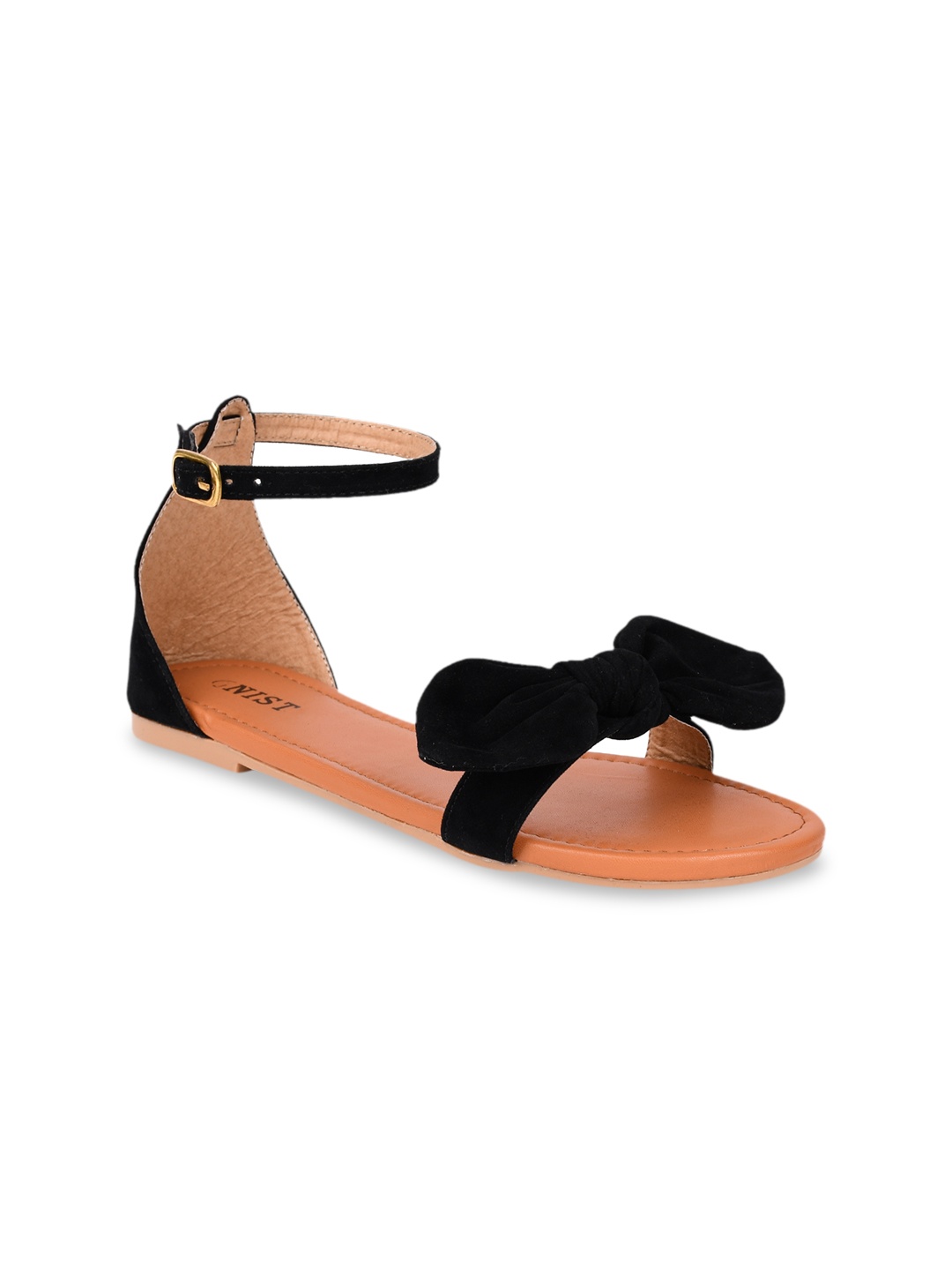

GNIST Women Black Solid Suede Open Toe Flats