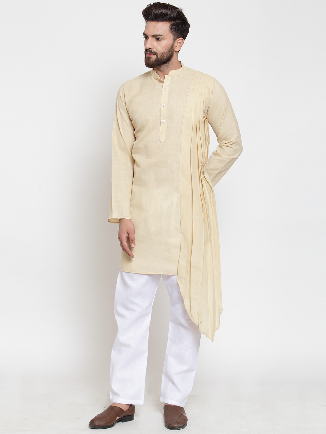 

TREEMODA Men Beige & White Solid Kurta with Pyjamas