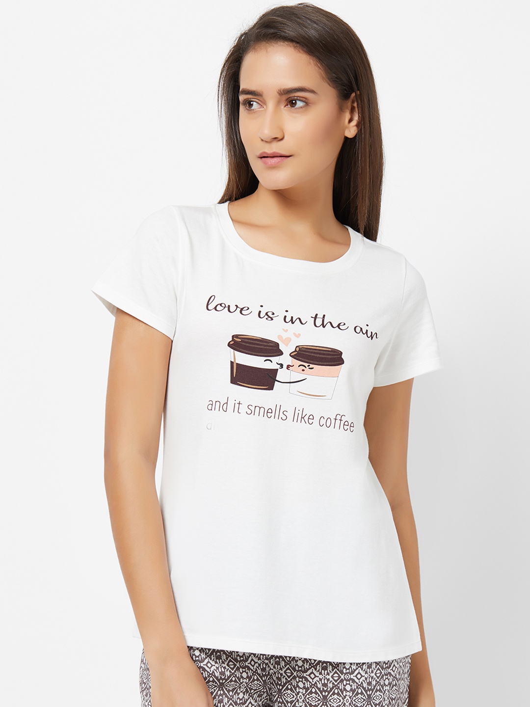 

SOIE Women White Printed Round Neck Lounge T-shirt NT-120BRIGHT
