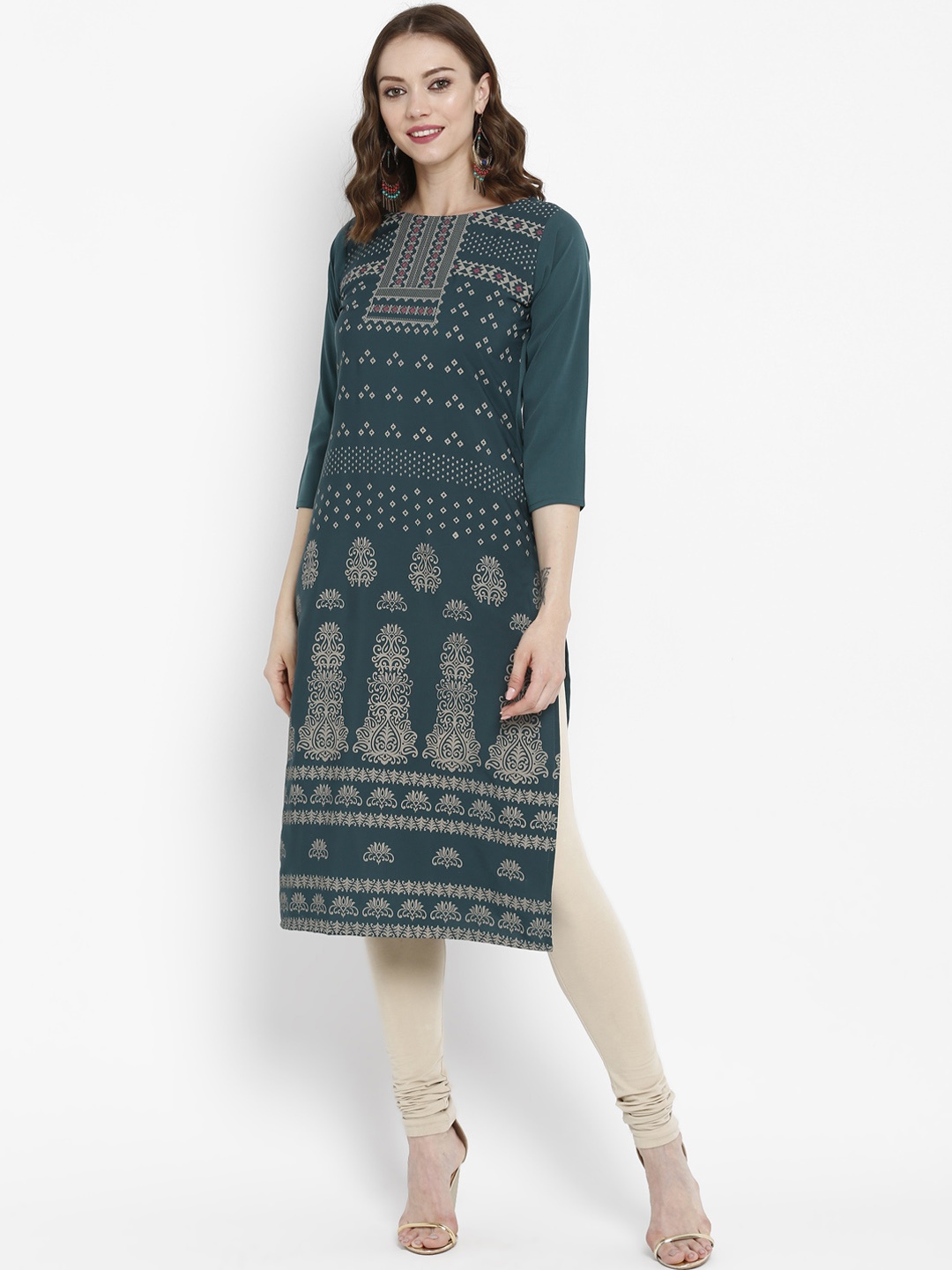 

Ahalyaa Women Green Printed Straight Kurta