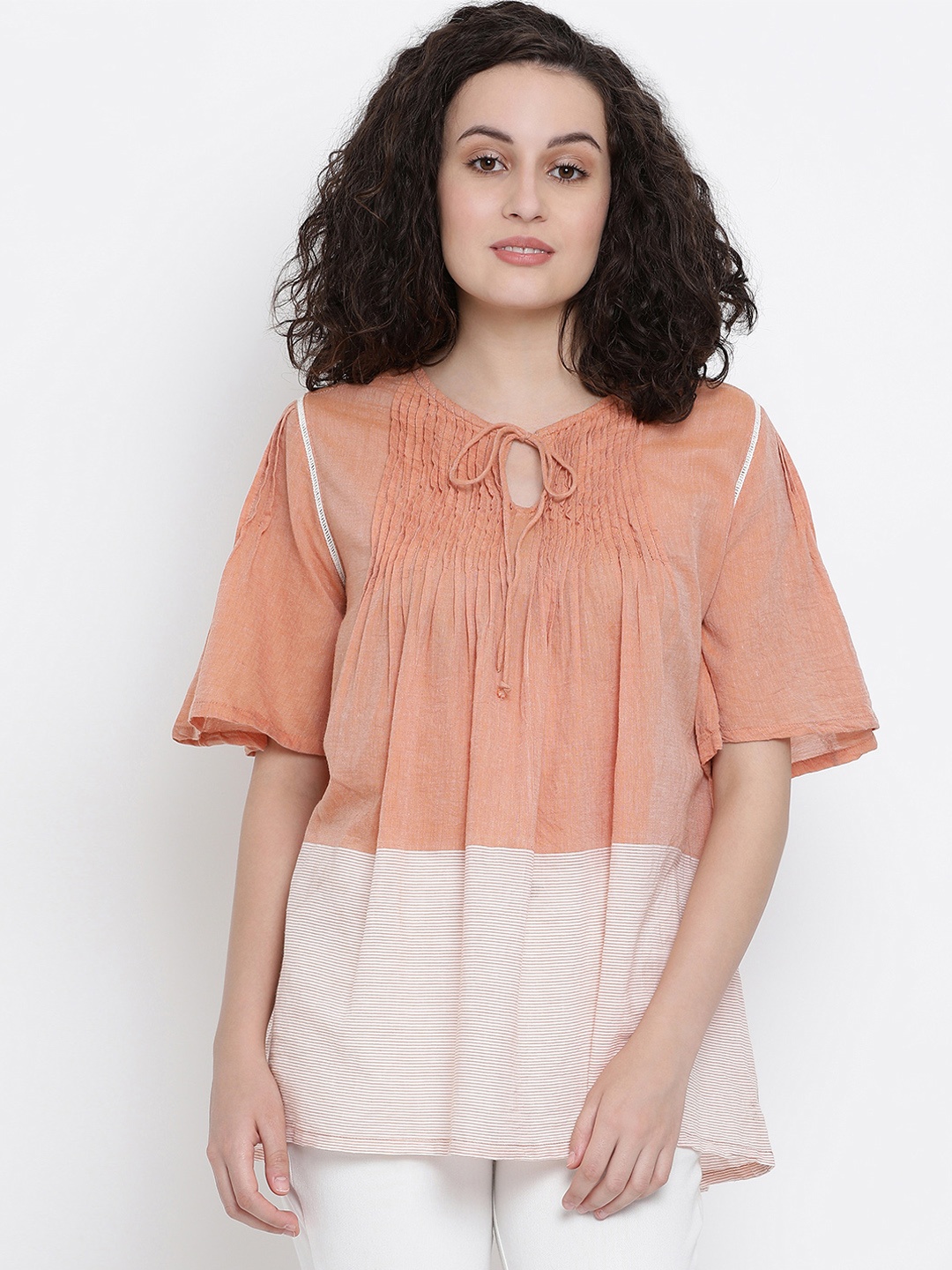 

Oxolloxo Women Peach-Coloured Striped Top