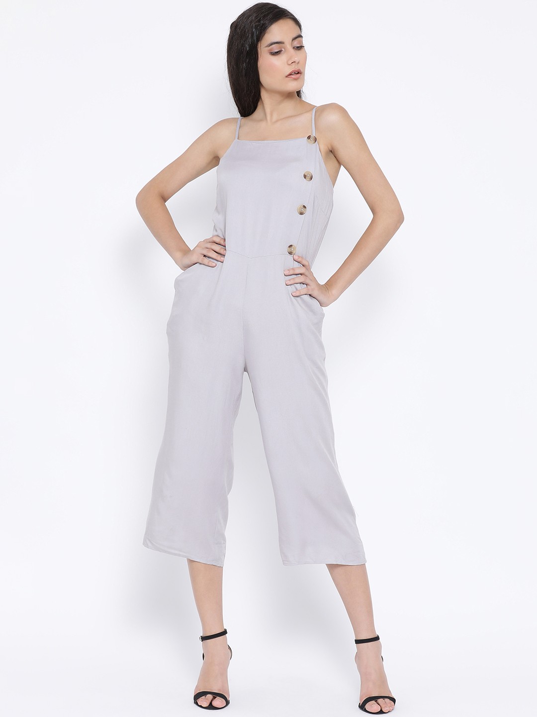 

Oxolloxo Women Grey Solid Capri Jumpsuit
