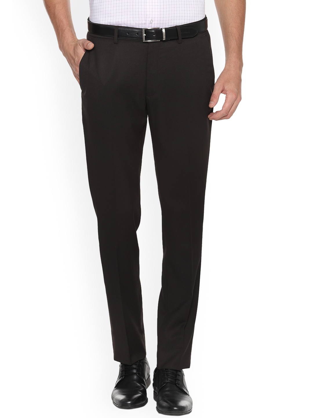 

Louis Philippe Men Brown Slim Fit Self Design Formal Trousers