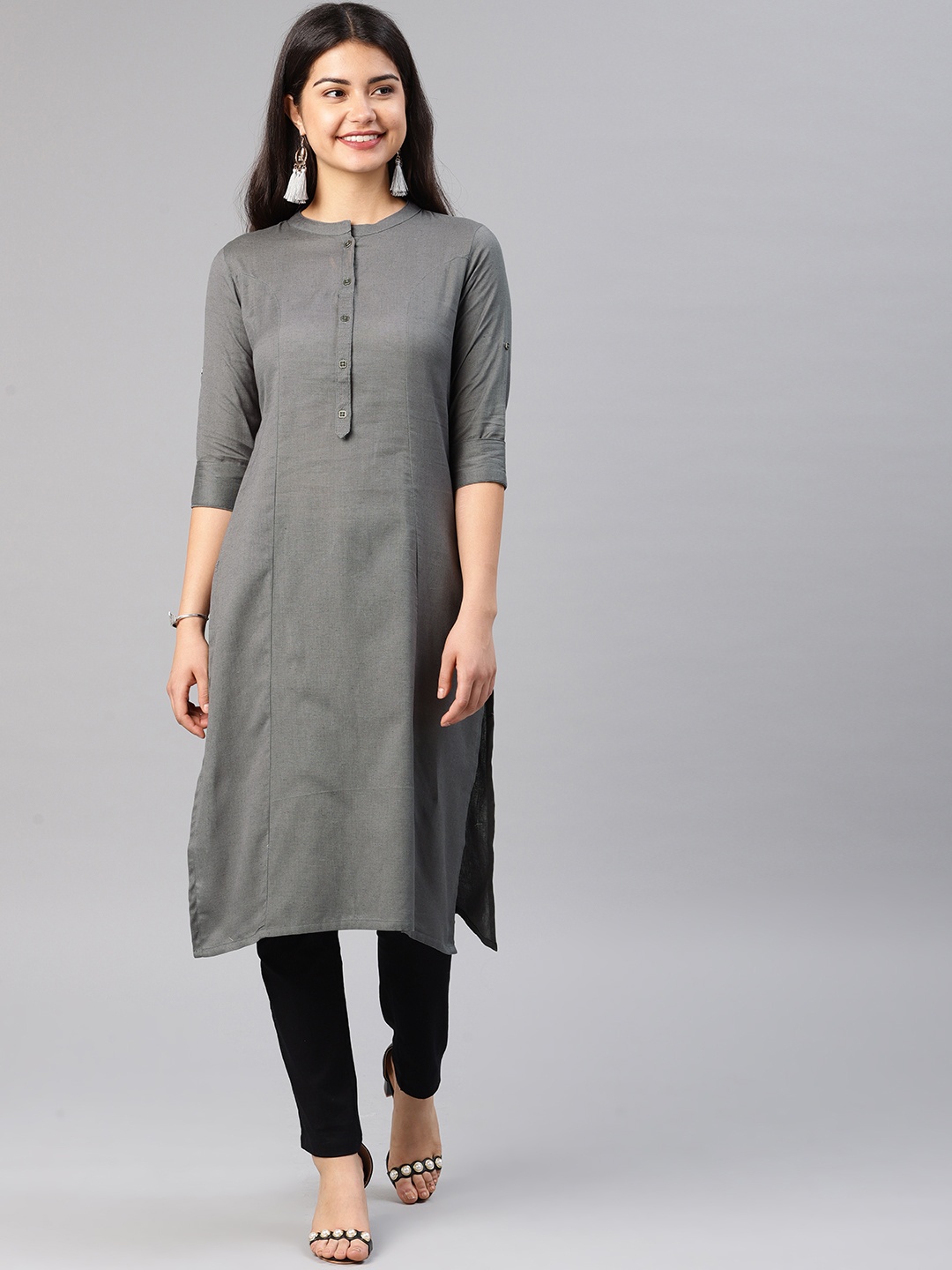 

Alena Women Grey Solid Straight Kurta