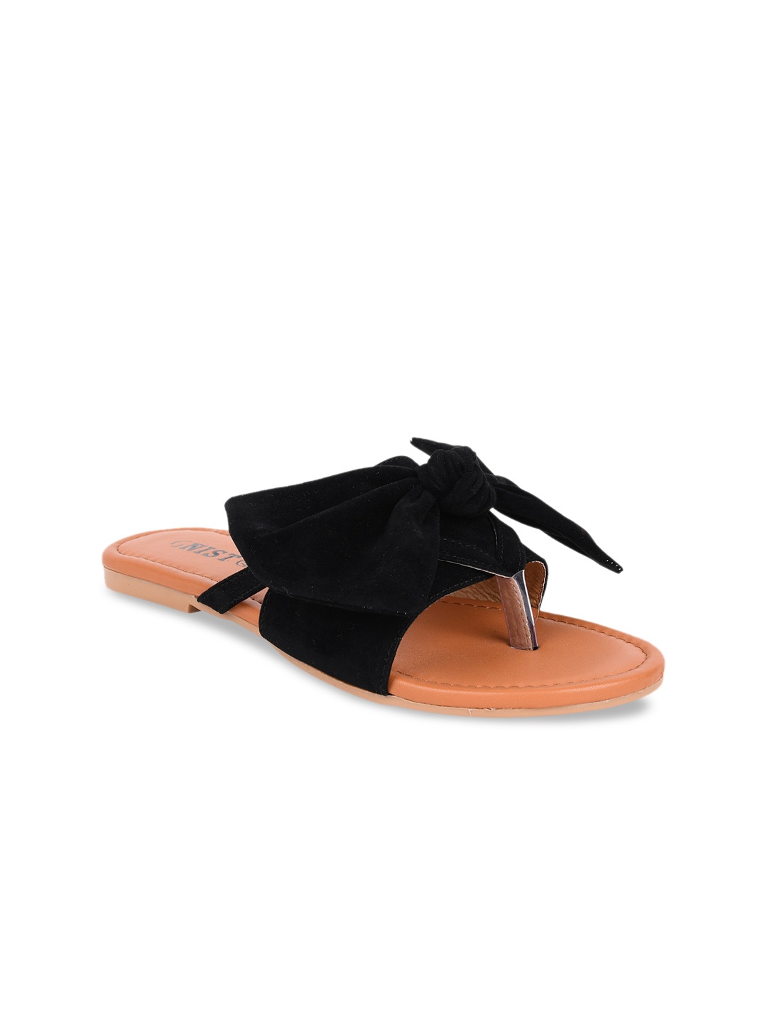 

GNIST Women Black Solid Suede Open Toe Flats
