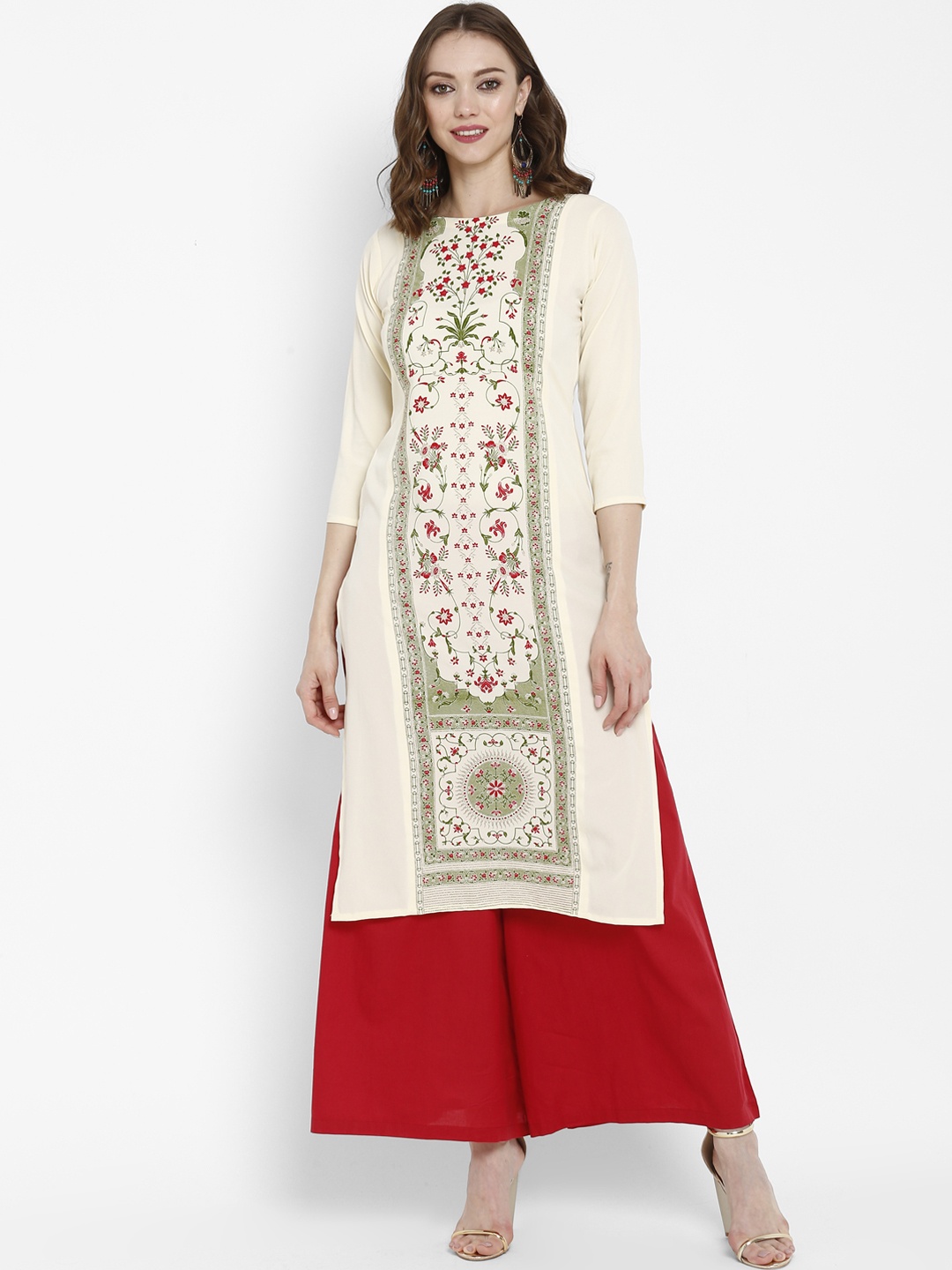 

Ahalyaa Women Cream-Coloured Printed Straight Kurta