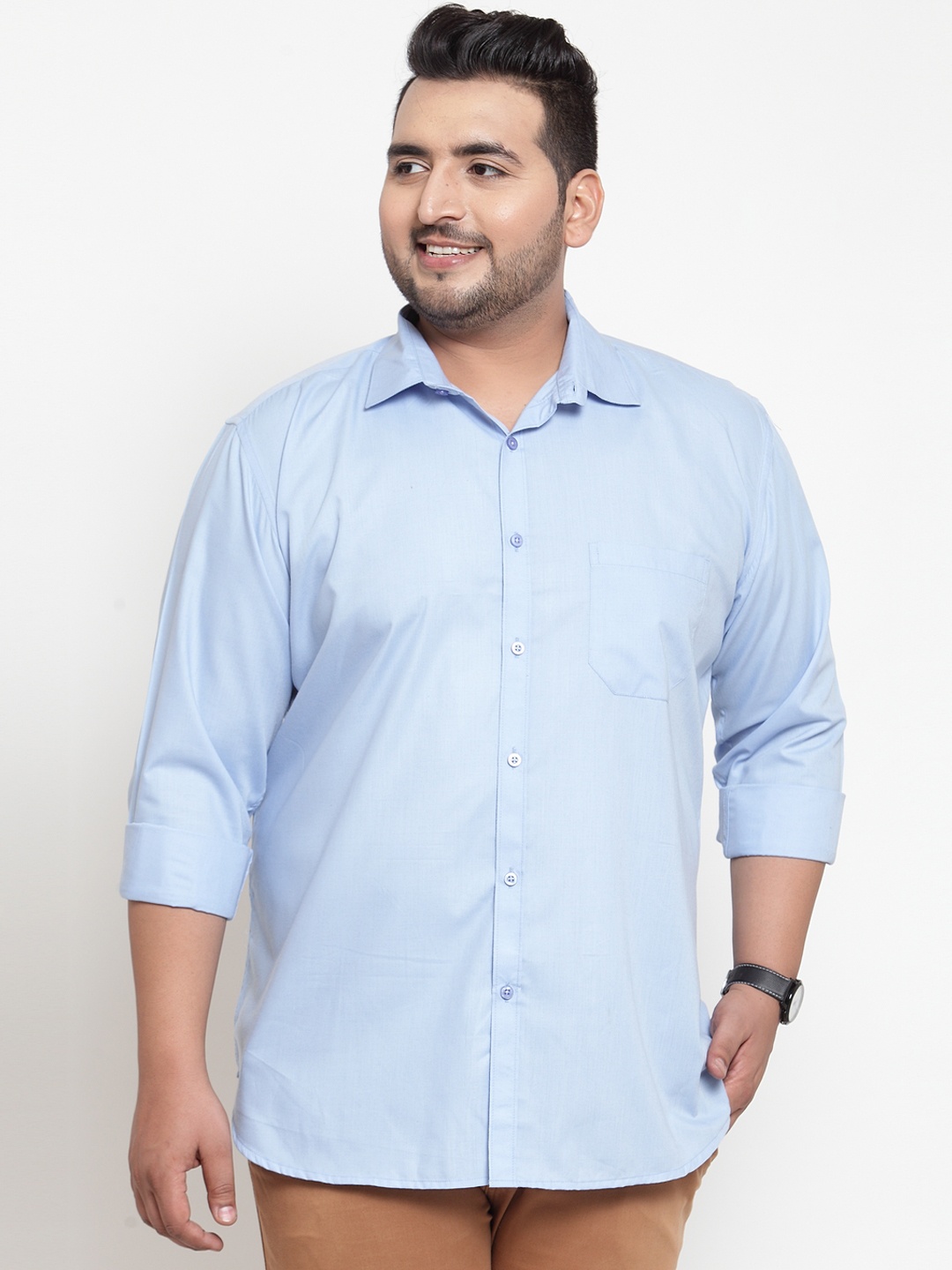 

plusS Men Blue Regular Fit Solid Casual Shirt