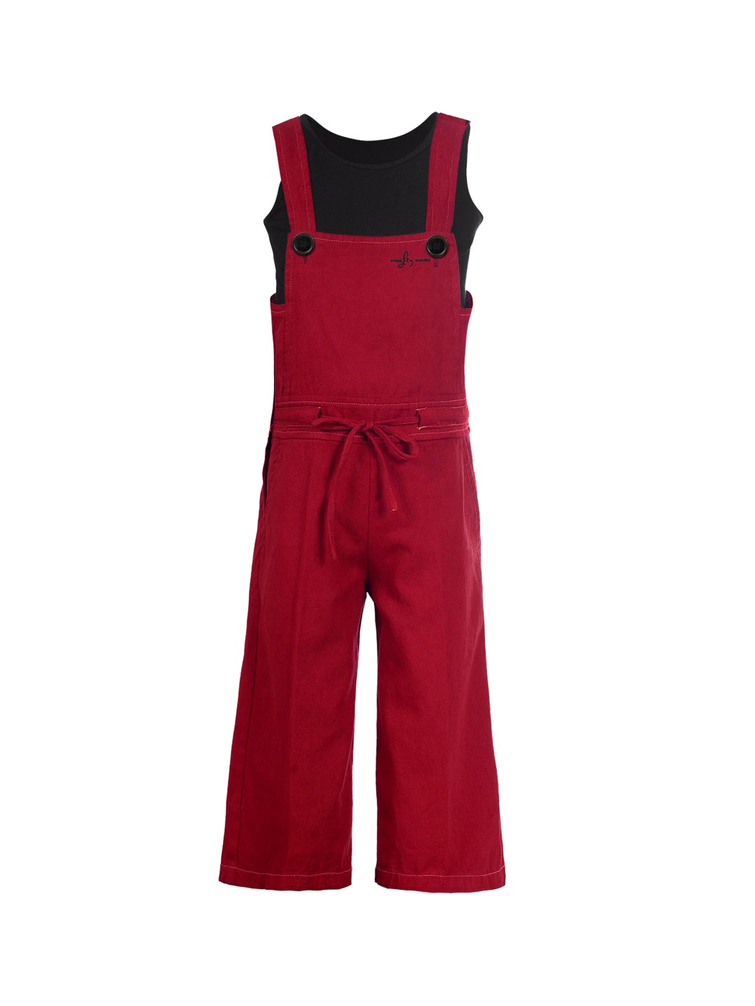 

naughty ninos Girls Red & Black Solid T-shirt with Dungaree