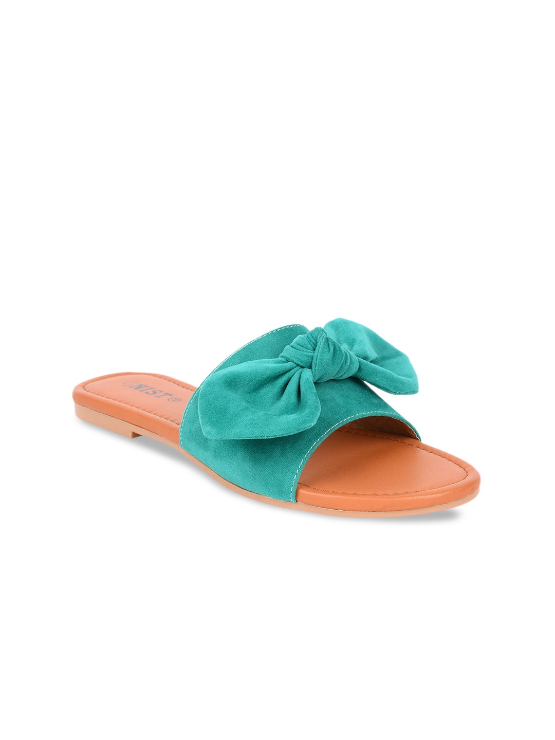 

GNIST Women Sea Green Solid Suede Open Toe Flats