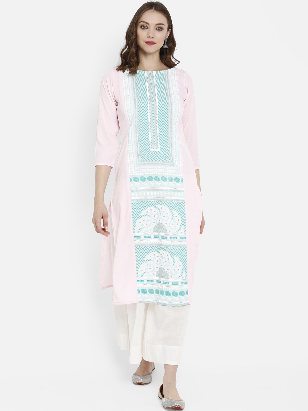 Ahalyaa Women Pink Printed Straight Kurta