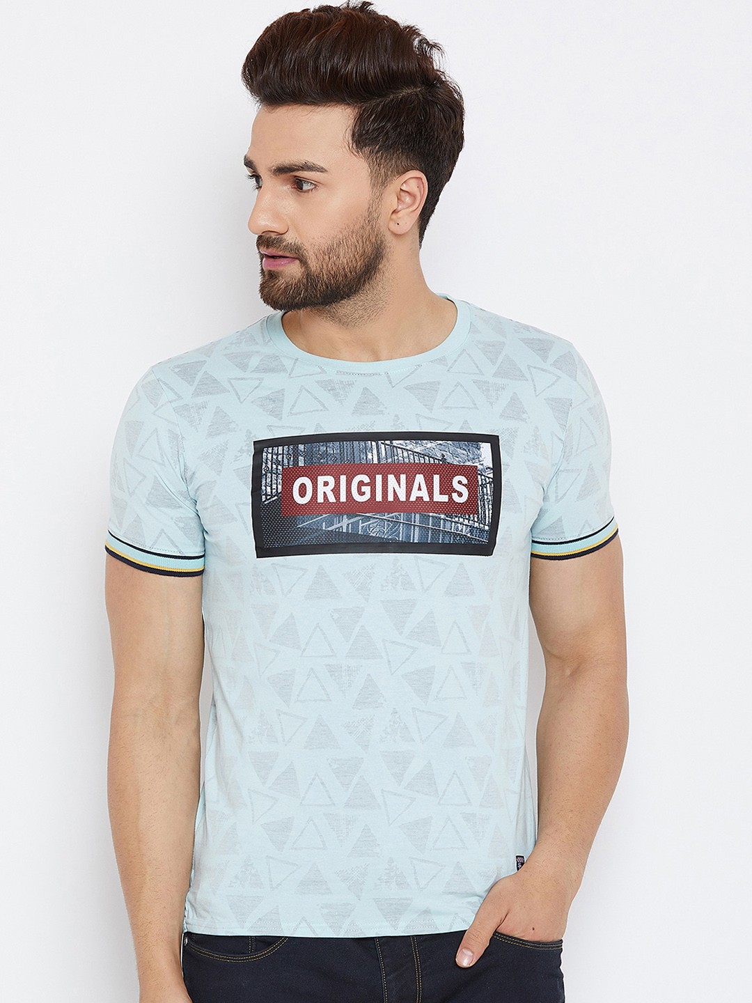 

Duke Men Blue Printed Round Neck Slim-Fit T-shirt