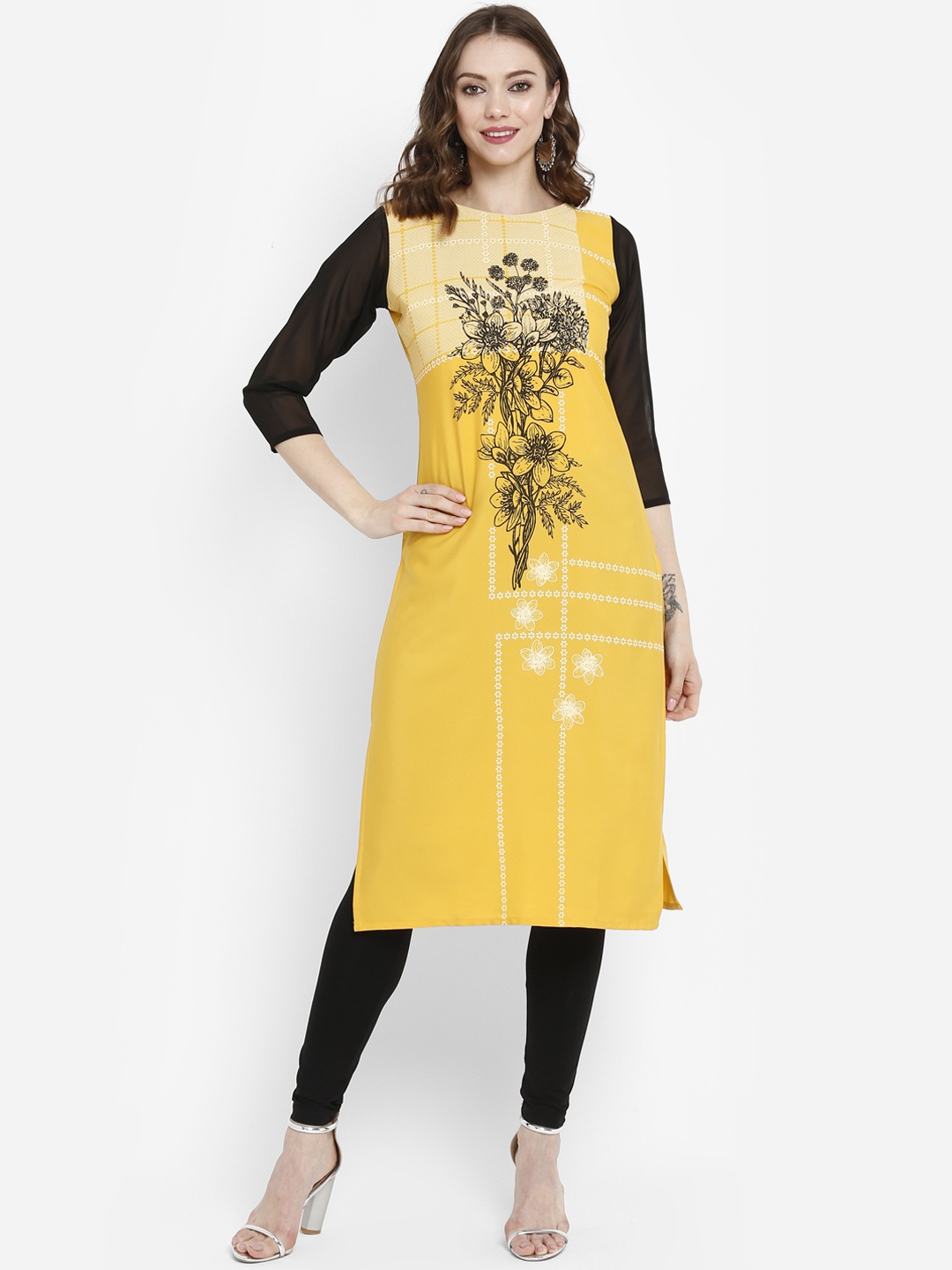 

Ahalyaa Women Printed Straight Kurta, Mustard