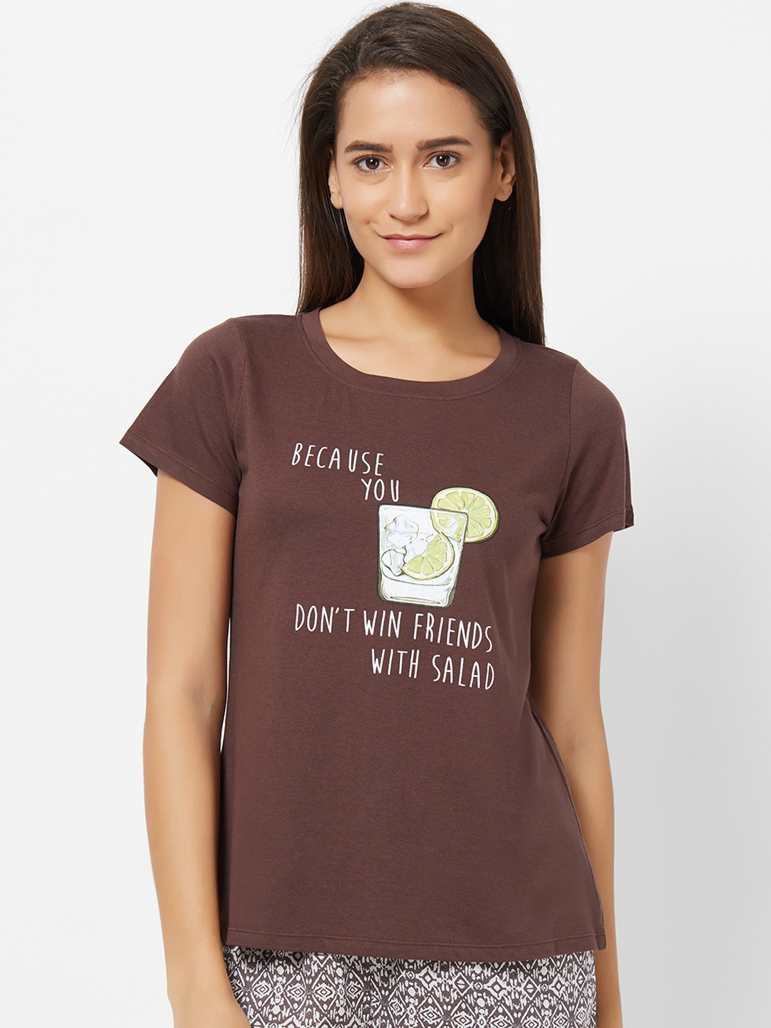 

Soie Women Brown Printed Sleep T-Shirt NT-120