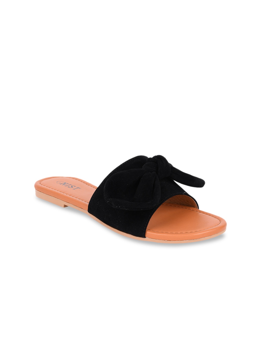 

GNIST Women Black Solid Suede Open Toe Flats
