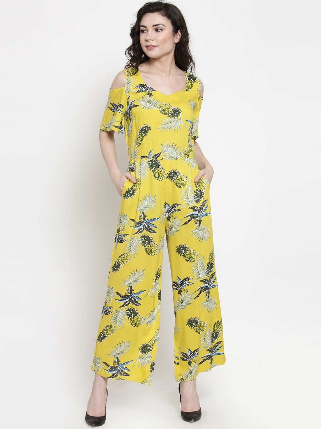 

Purple State Women Yellow Printed Basic Jumpsuit