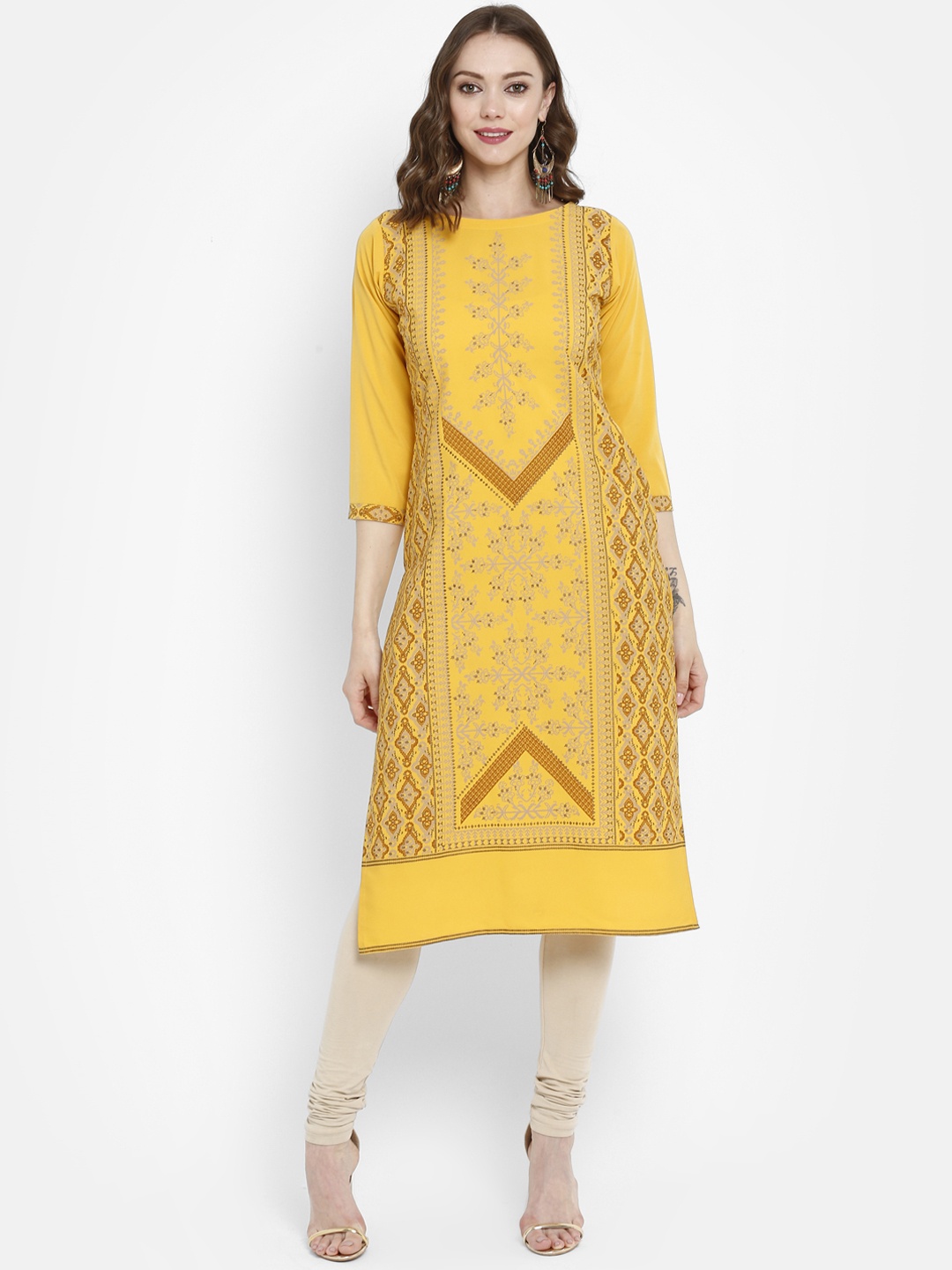 

Ahalyaa Women Yellow Printed Straight Kurta