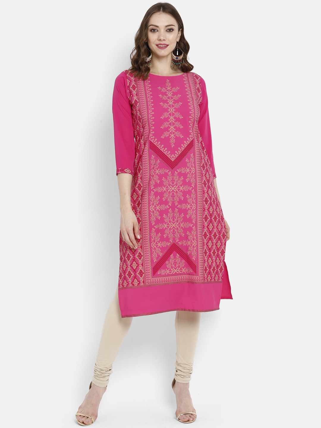 

Ahalyaa Women Pink Printed Straight Kurta