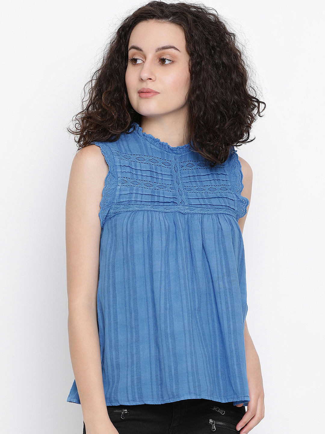 

Oxolloxo Women Blue Solid Pure Cotton Top