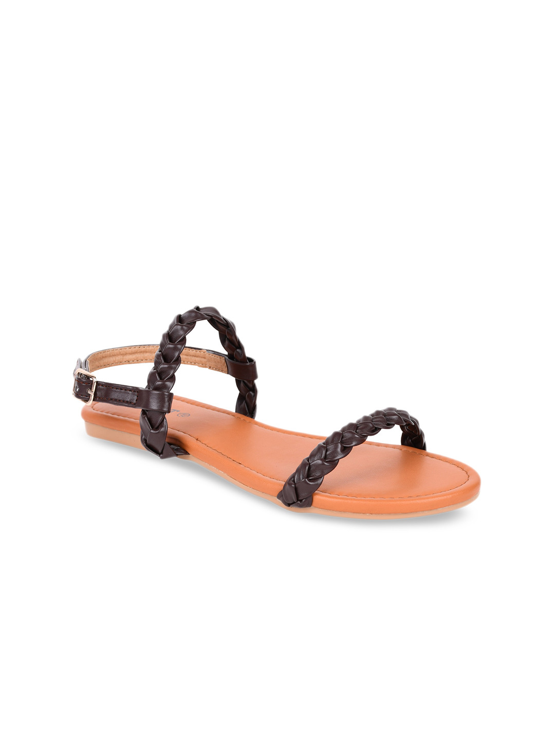 

GNIST Women Brown Woven Design Open Toe Flats
