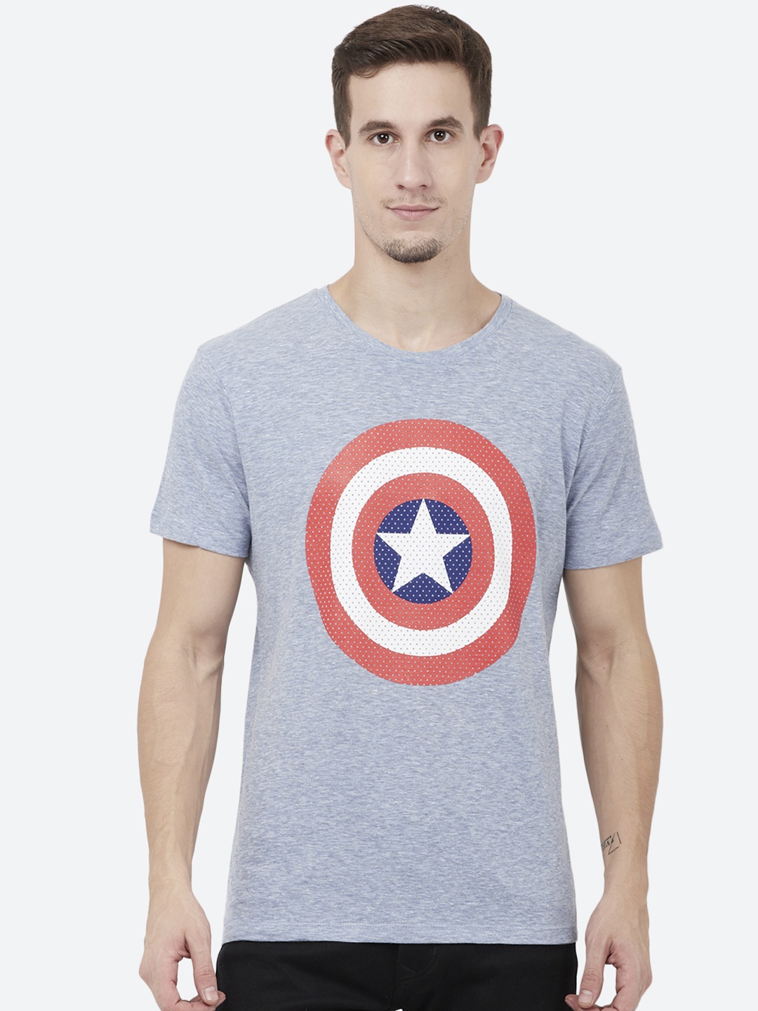 

Free Authority Men Blue Captain America Printed Round Neck T-Shirt