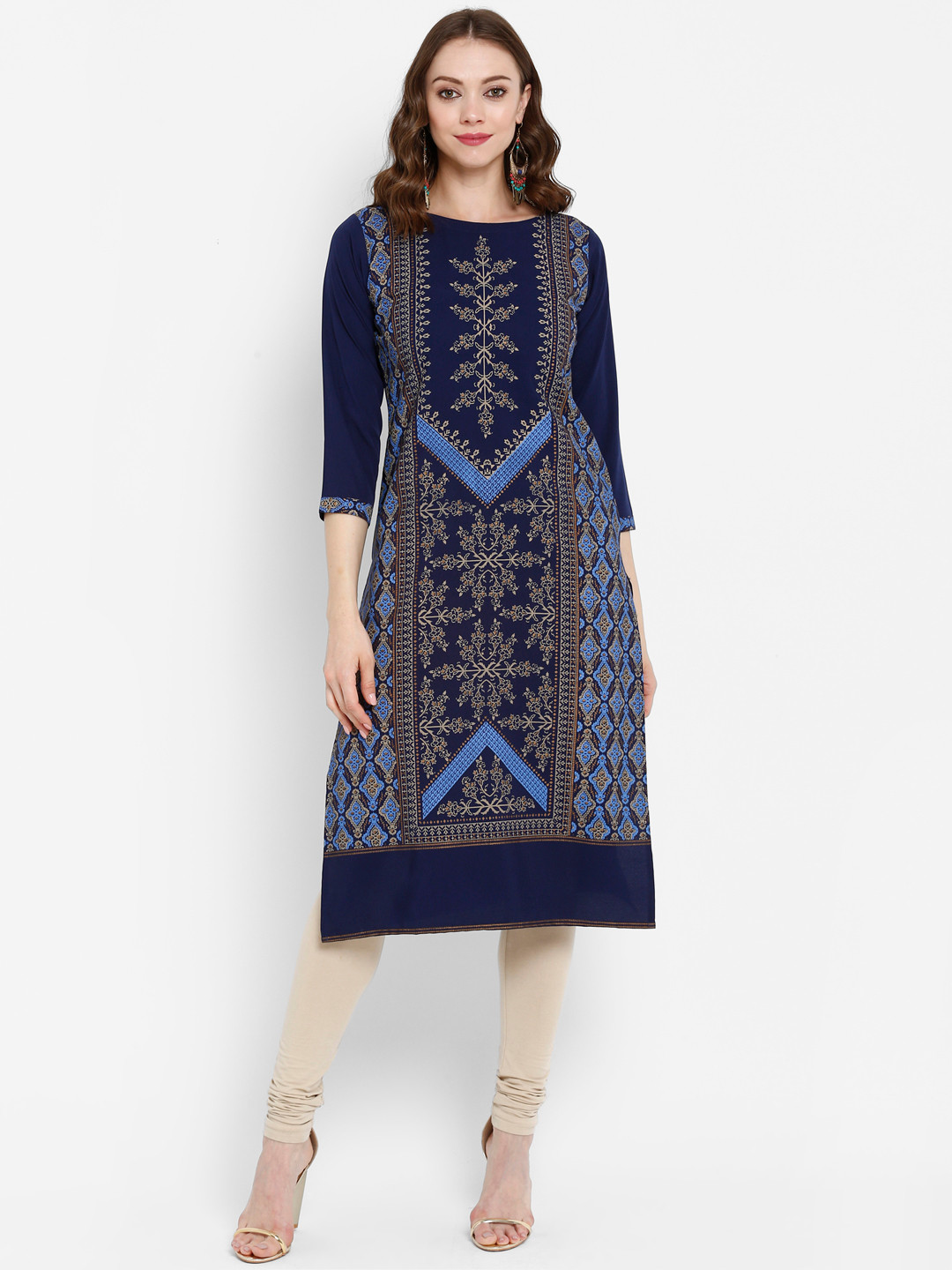 

Ahalyaa Women Navy Blue Printed Straight Kurta