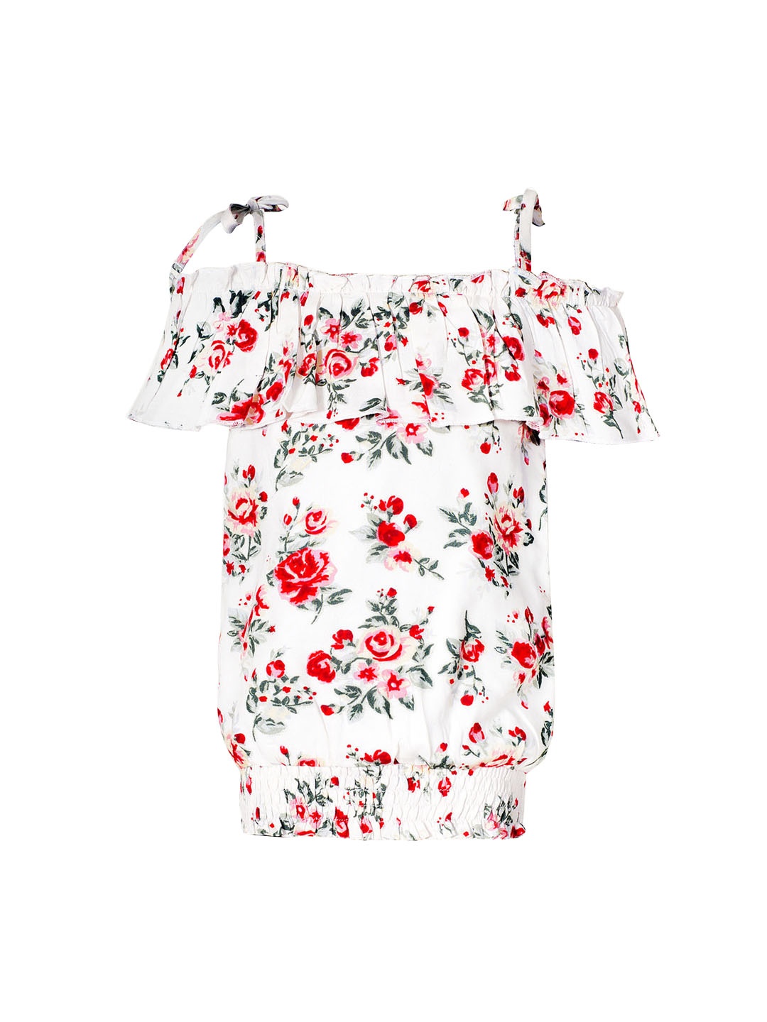 

naughty ninos Girls White Floral Printed Blouson Top