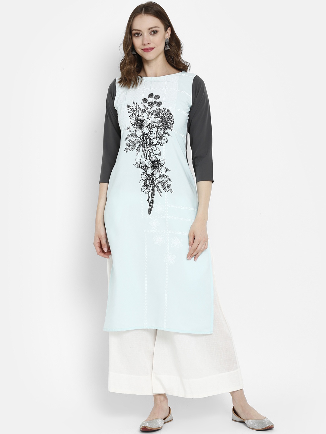

Ahalyaa Women Blue & Black Printed Straight Kurta