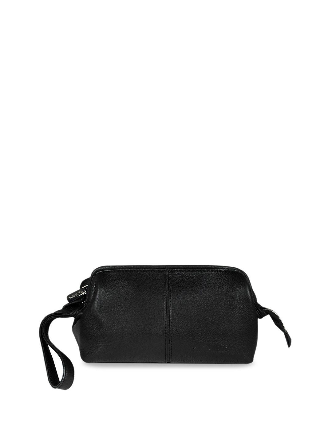 Calfnero Unisex Black Textured Genuine Leather Toiletry Pouch