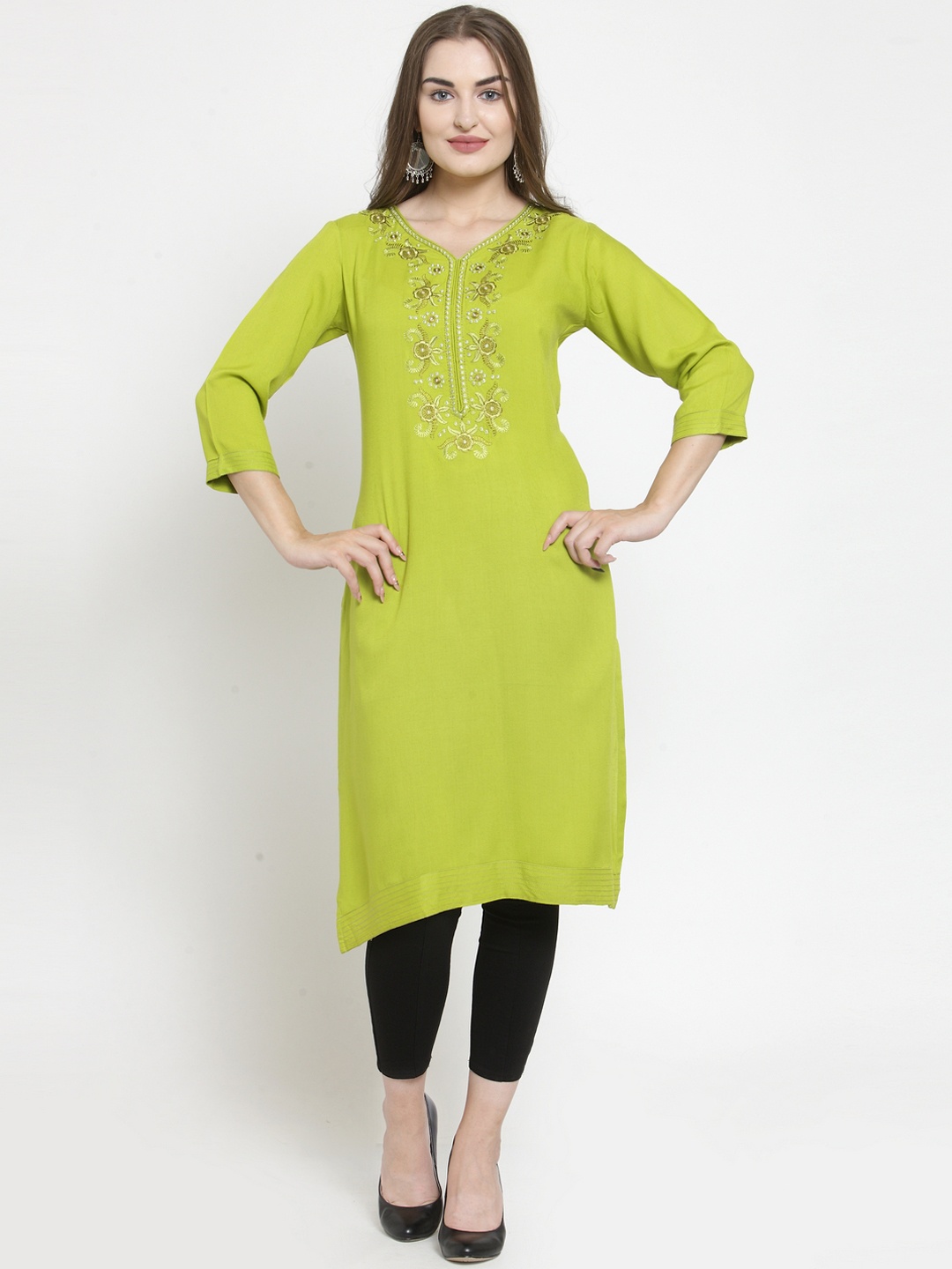 

WESTCLO Women Green Solid Straight Kurti