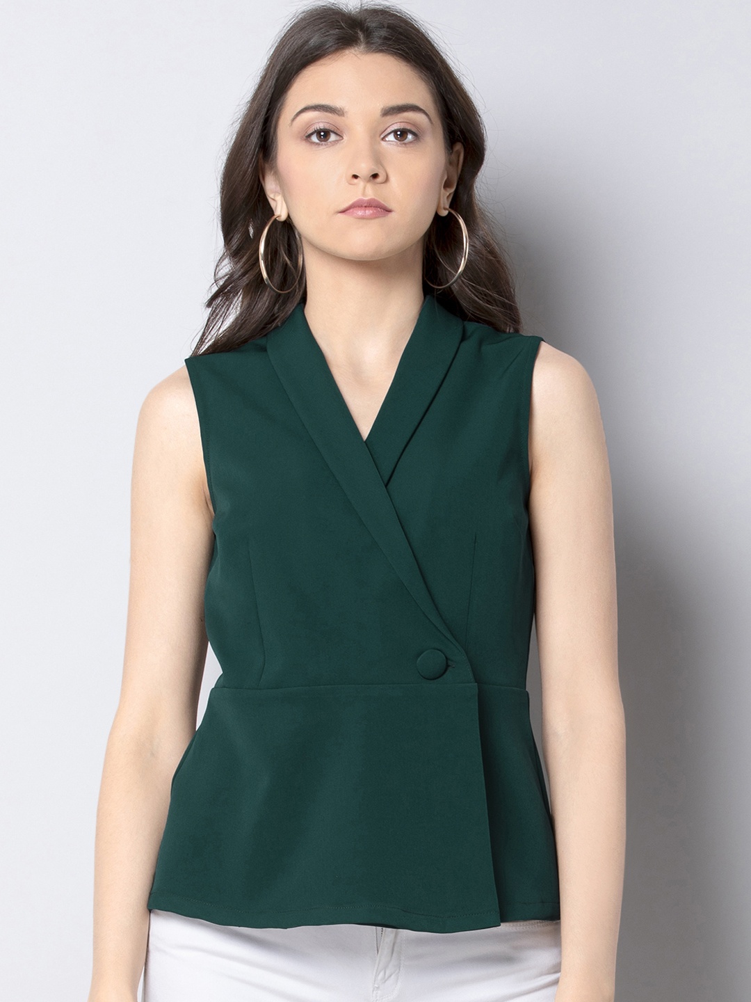 

FabAlley Women Green Solid Wrap Top