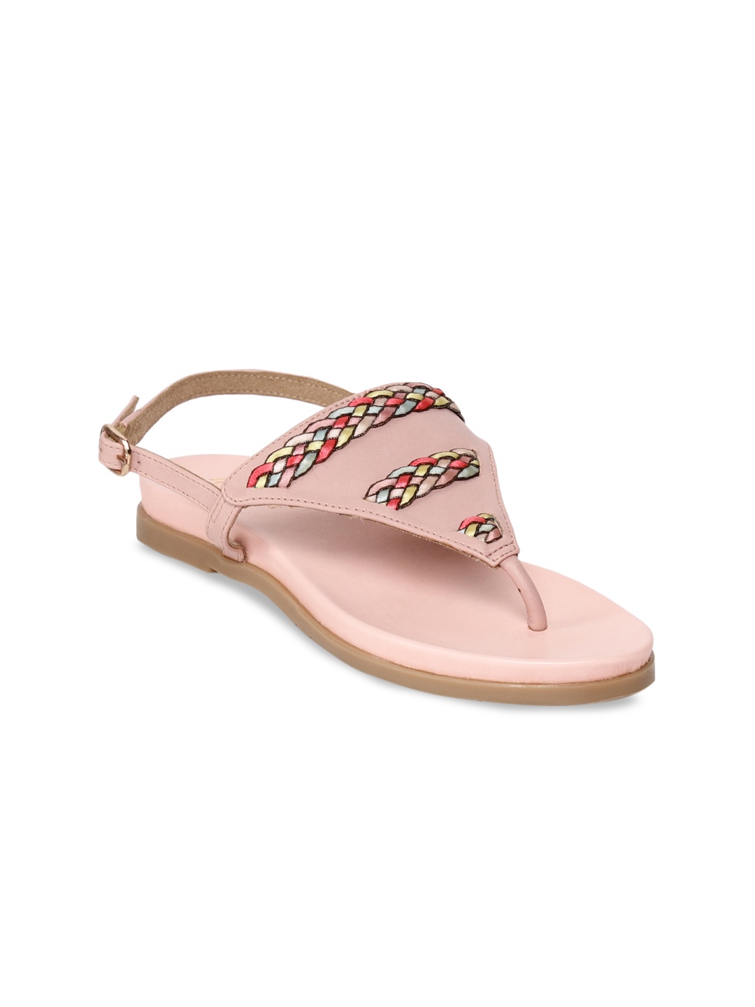 

Monrow Women Pink Woven Design Open Toe Flats