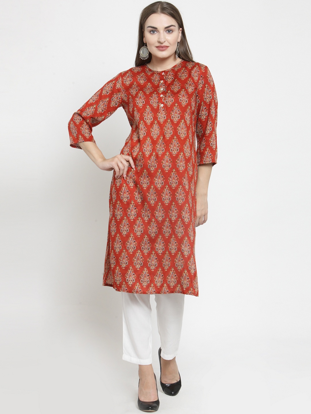 

WESTCLO Women Red Printed Straight Kurti