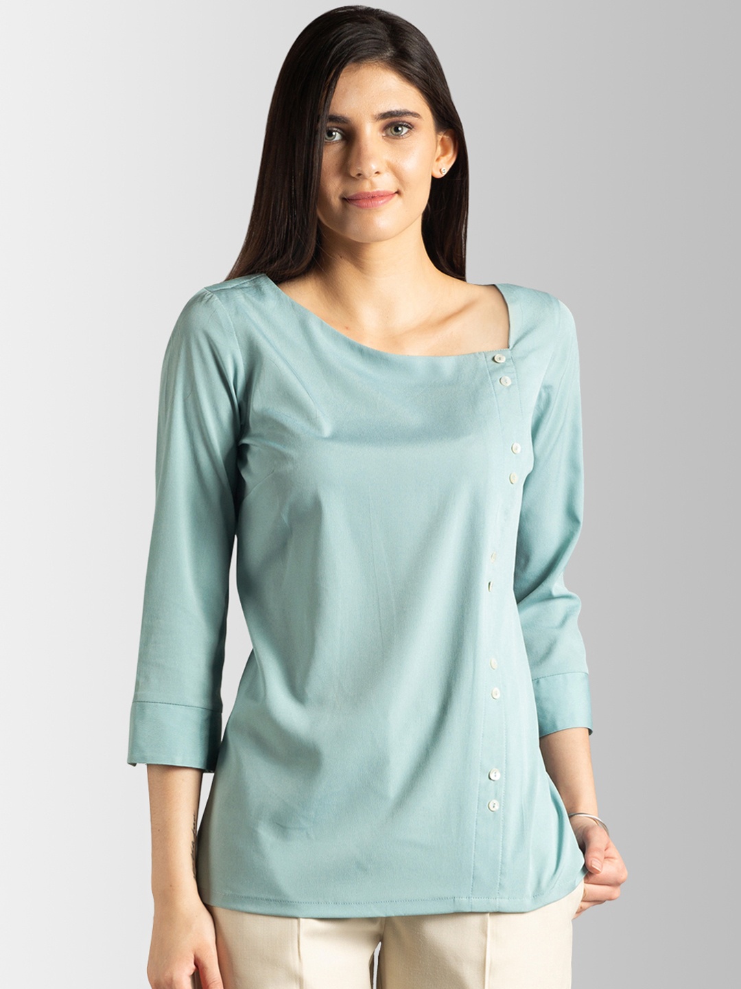

FableStreet Women Blue Solid Top