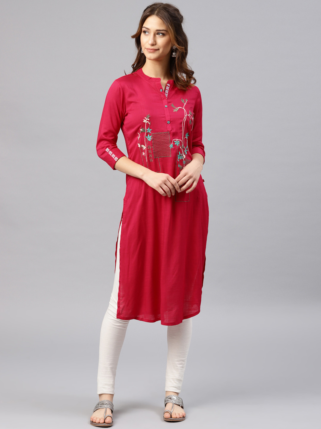 

Alena Women Pink Floral Embroidered Straight Kurta