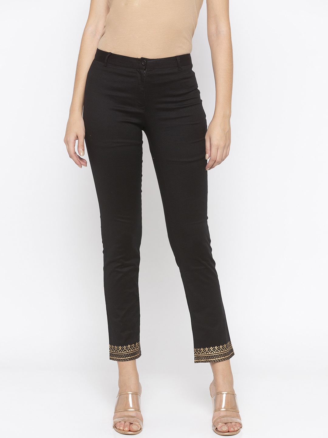 

Globus Women Black Slim Fit Solid Regular Trousers