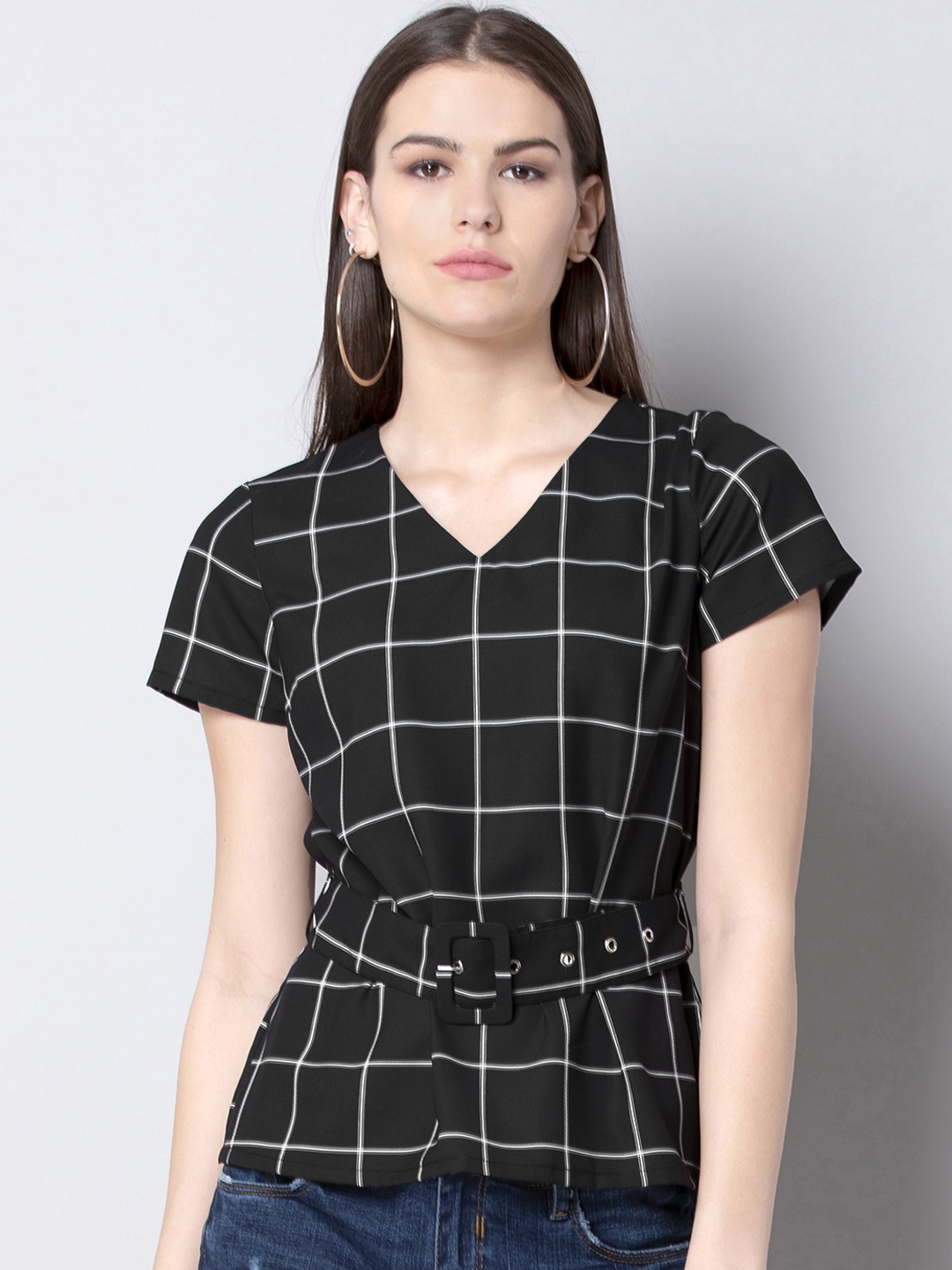 

FabAlley Women Black & White Checked Top