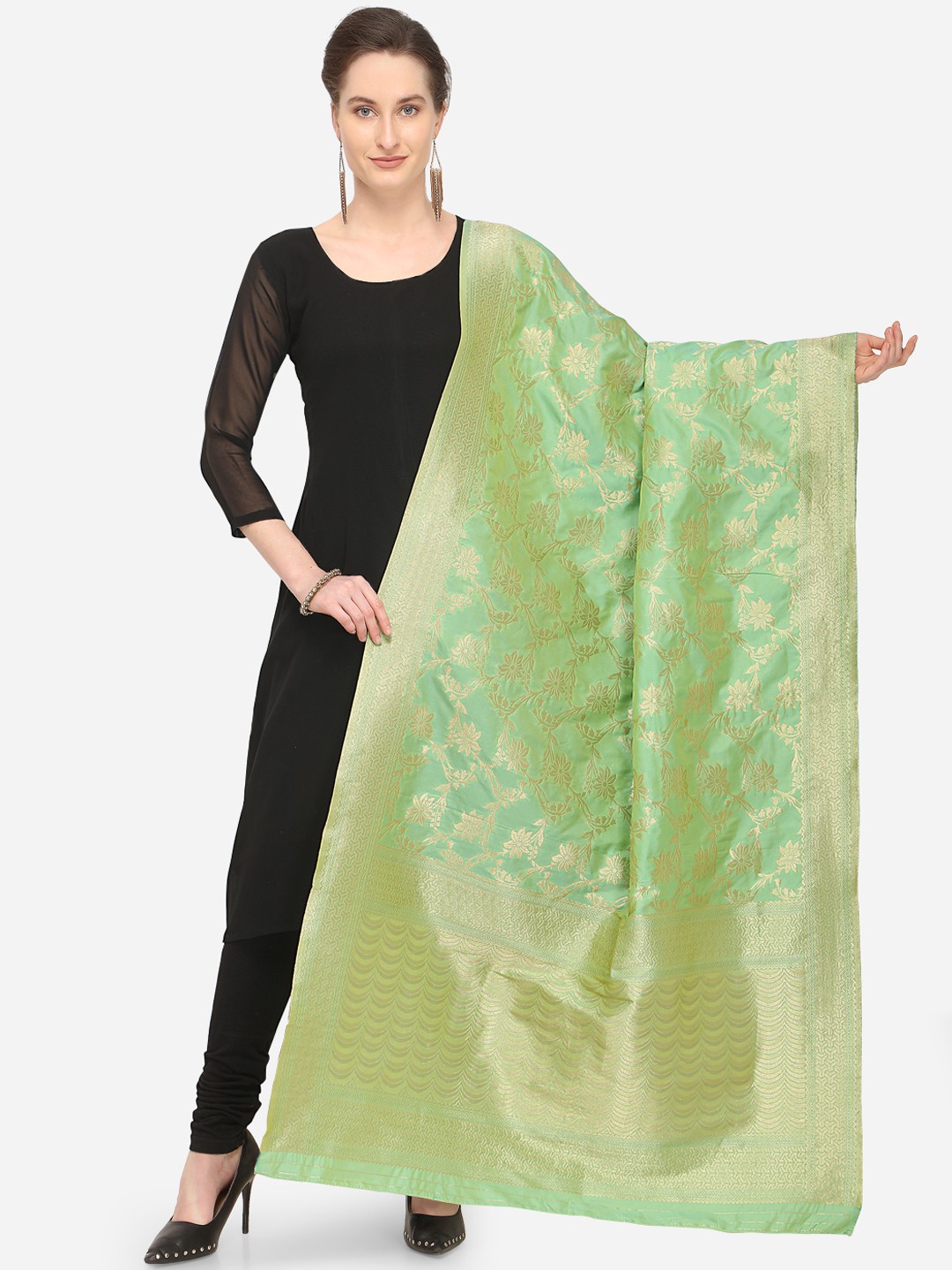 

mf Women Green Woven Design Dupatta
