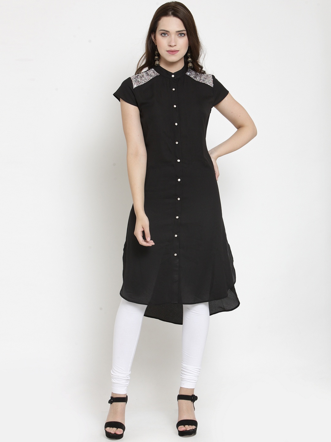 WESTCLO Women Black Solid A-Line Kurti