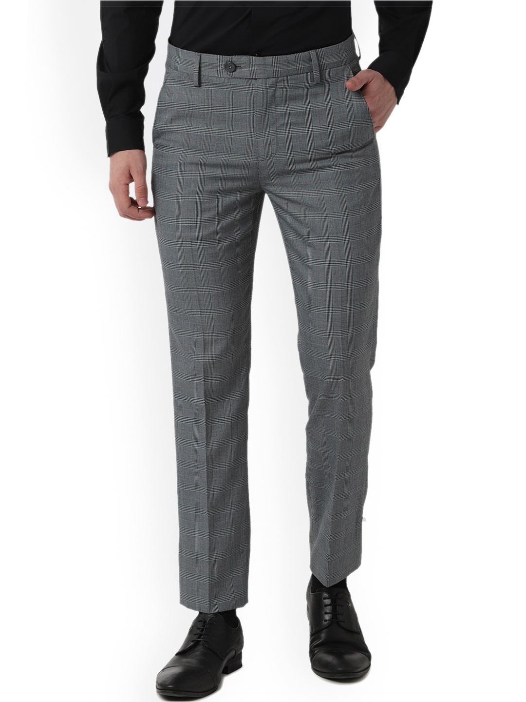 

Peter England Men Grey Slim Fit Checked Formal Trousers