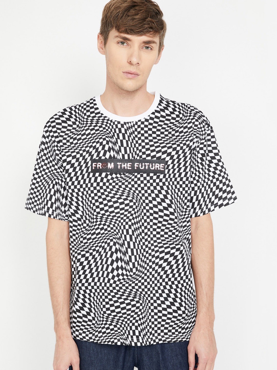 

SmileyWorld Men White & Black Printed Round Neck T-shirt