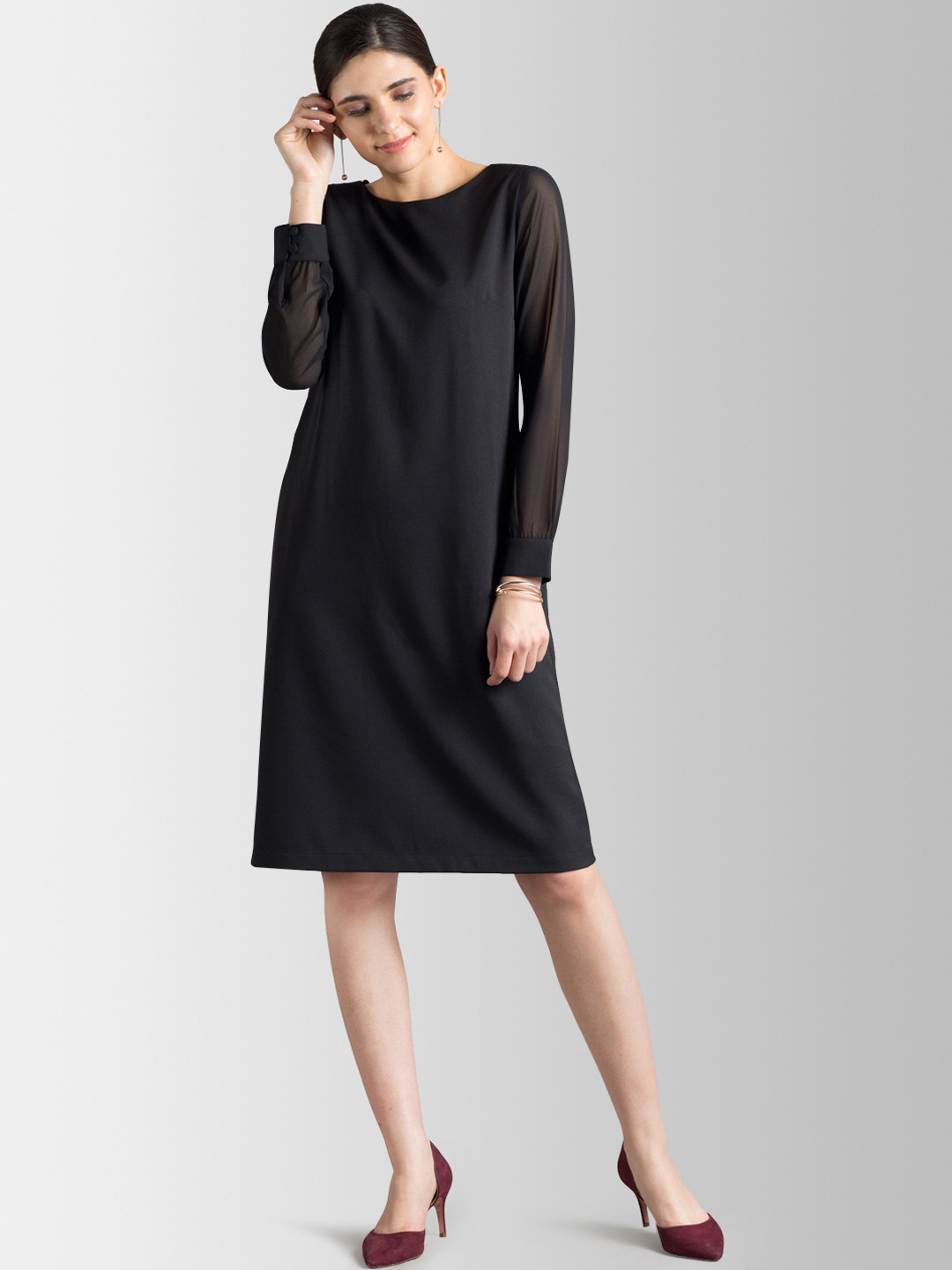 

FableStreet Women Black Solid A-Line Dress