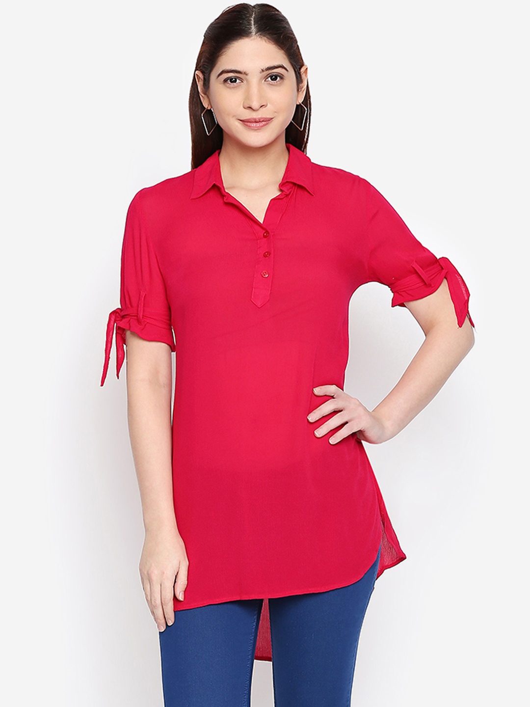 

Oxolloxo Women Red Solid High-Low Tunic