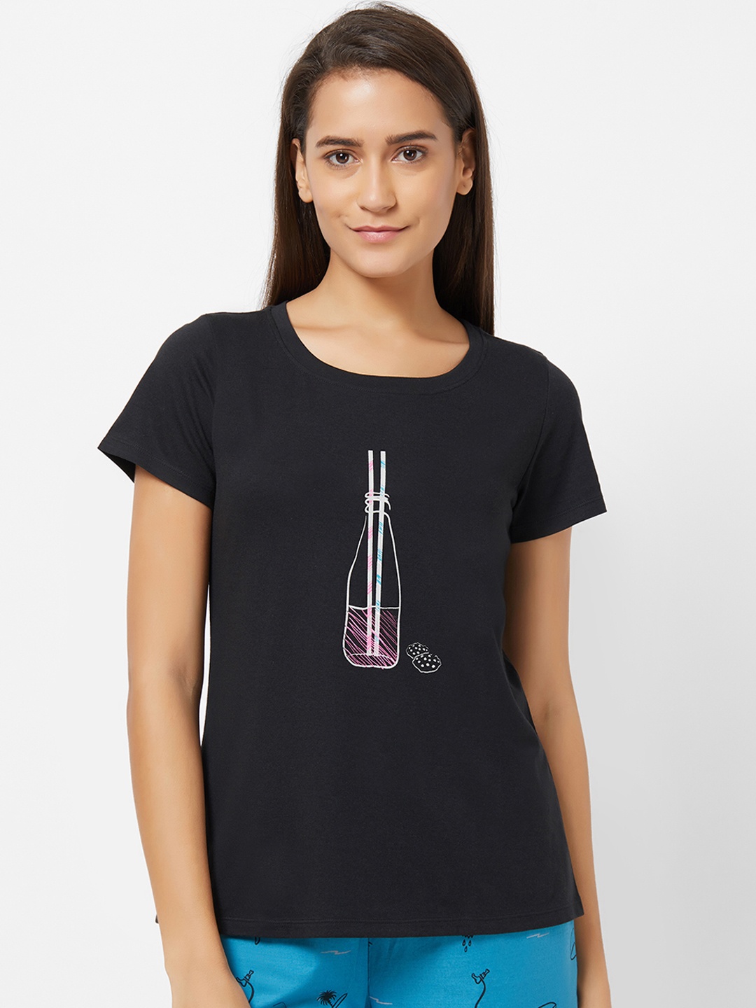 

Soie Women Black Printed Lounge T-shirts