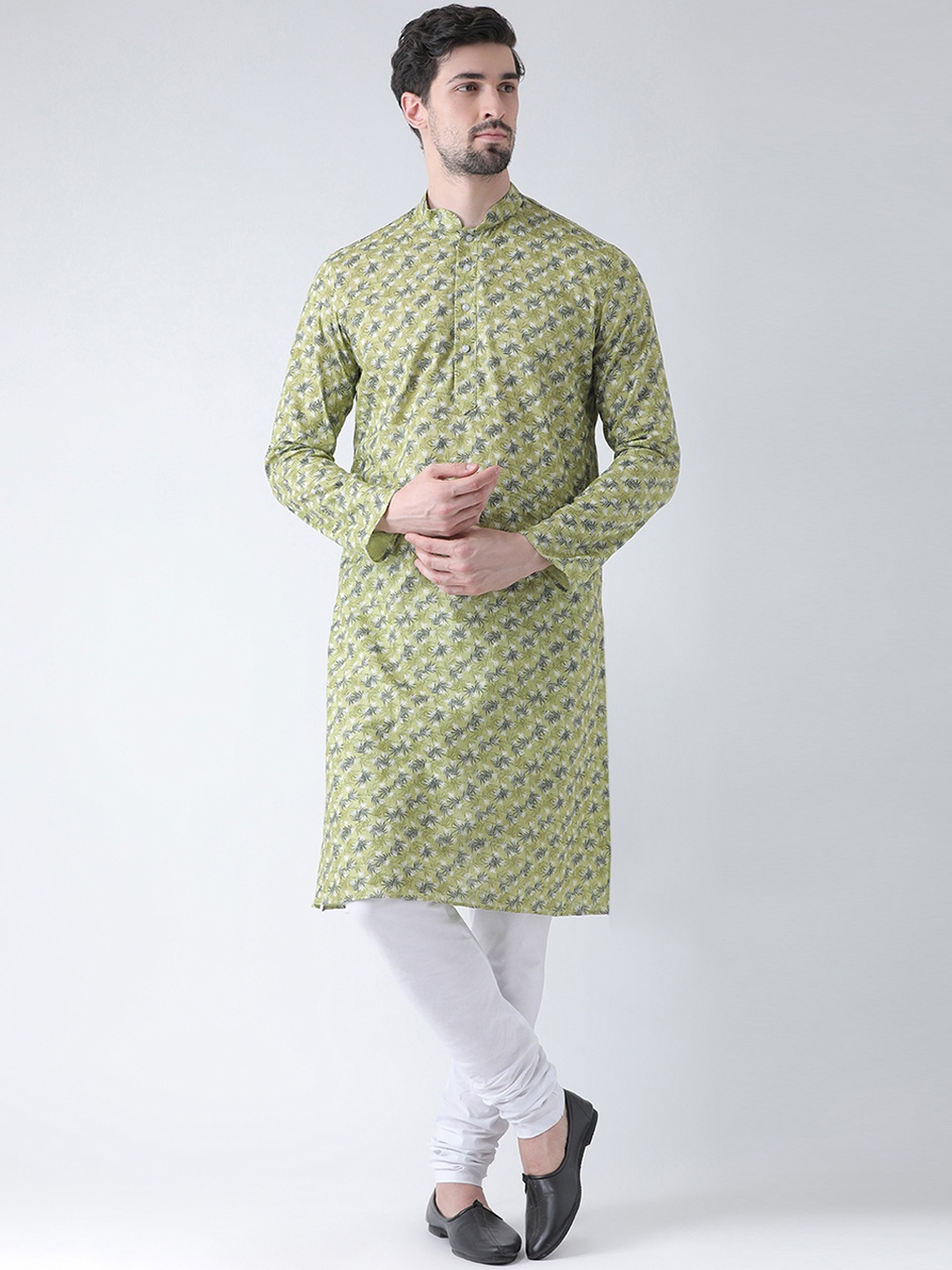 

DEYANN Men Green Printed Made to Measure Kurta with Churidar