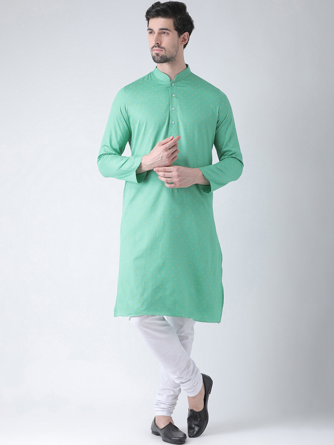 

DEYANN Men Green Printed Straight Kurta